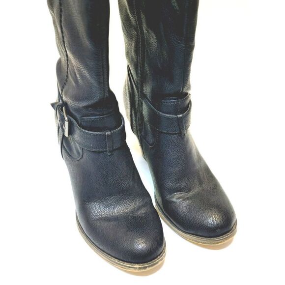 MIA Farley Over The Knee Heeled Boots Solid Black Buckle Accent Side Zip Sz 6.5 - Picture 7 of 11
